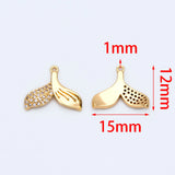 10pcs Whale Tail Charms, Brass, CZ Micro Paved Pendants for Jewelry DIY