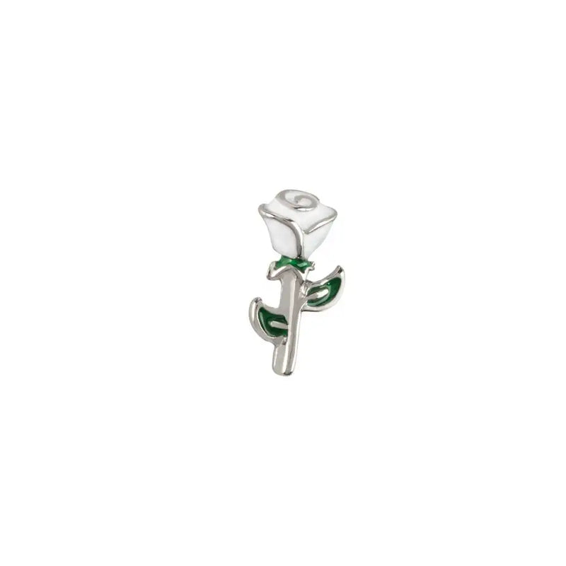 10pcs Long Stem Rose Charm for Living Glass Locket Necklace Bracelet