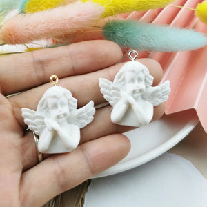 10pcs Wing Angel 3D Resin Charms for Jewelry Findings Baby Face Crafts