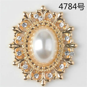10pcs Oval Pearl Crystal Metal Charms for Garden Shoes DIY Jewelry Making
