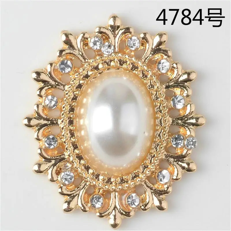 10pcs Oval Pearl Crystal Metal Charms for Garden Shoes DIY Jewelry Making