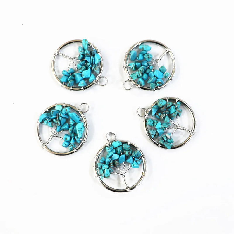 Wholesale Reiki Jewelry Turquoise Agate Stone Tree of Life Pendant Necklace