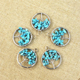 Wholesale Reiki Jewelry Turquoise Agate Stone Tree of Life Pendant Necklace