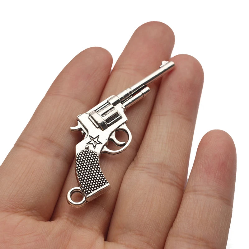10pcs Silver Pistol Gun Charm Pendant For Keychain Necklace Jewelry Making