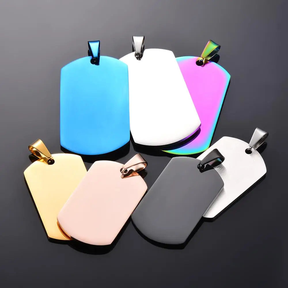 10pcs Stainless Steel Military Army Style ID Dog Tags Pendant Necklace