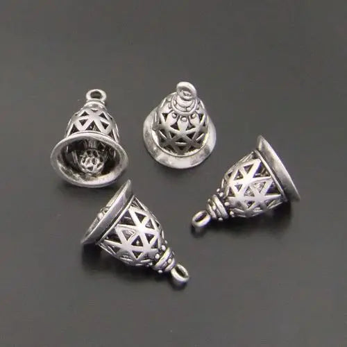 10pcs Antique Silver Bell Charm Pendants for DIY Bracelets
