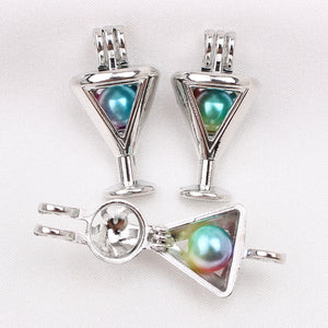 10pcs Pearl Cage Silver Plated Wine Goblet Locket Pendants