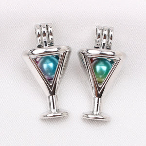 10pcs Pearl Cage Silver Plated Wine Goblet Locket Pendants
