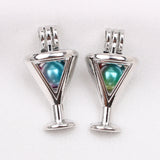 10pcs Pearl Cage Silver Plated Wine Goblet Locket Pendants