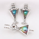 10pcs Pearl Cage Silver Plated Wine Goblet Locket Pendants