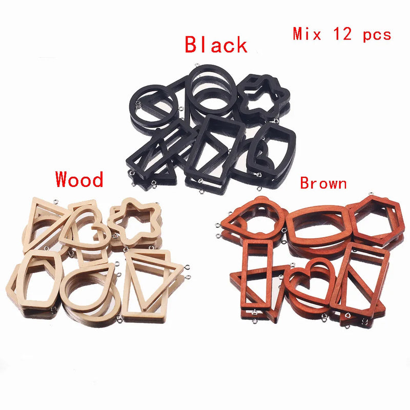 10pcs Wood Star Drop Earrings Charms Bezel Frame Triangle Heart Resin