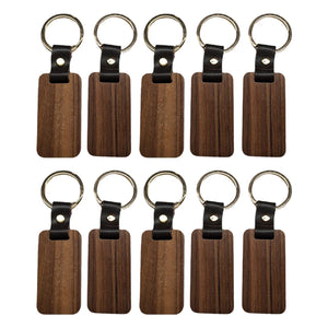 10pcs Wooden Keychain Rectangular Collectible Key Ring Car Bag Hanging Pendant
