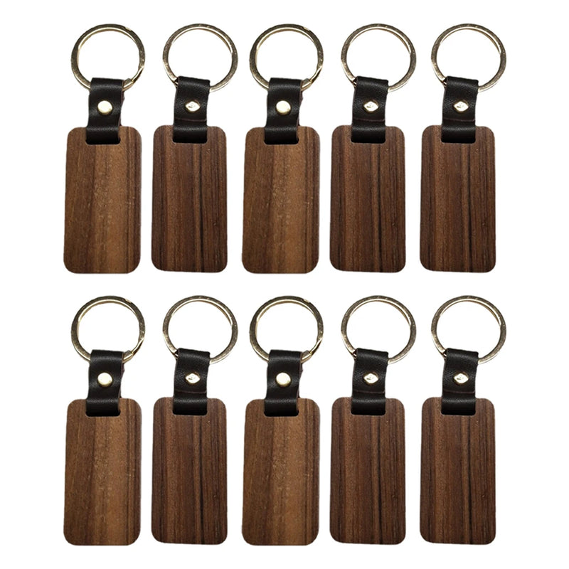 10pcs Wooden Keychain Rectangular Collectible Key Ring Car Bag Hanging Pendant