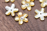 10pcs Yellow Mother of Pearl Shell Carved Flowers 14mm Flat Back
