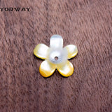 10pcs Yellow Mother of Pearl Shell Carved Flowers 14mm Flat Back