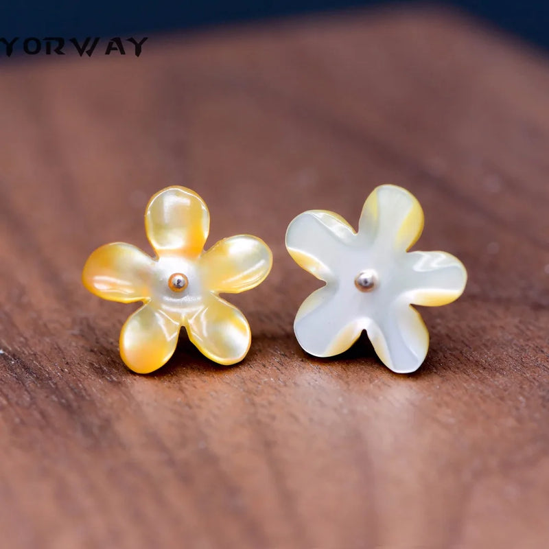 10pcs Yellow Mother of Pearl Shell Carved Flowers 14mm Flat Back