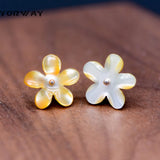 10pcs Yellow Mother of Pearl Shell Carved Flowers 14mm Flat Back