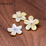 10pcs Yellow Mother of Pearl Shell Carved Flowers 14mm Flat Back
