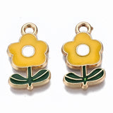 10pcs Enamel Pink Flower Plant Charms for DIY Jewelry