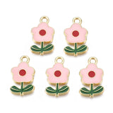 10pcs Enamel Pink Flower Plant Charms for DIY Jewelry