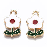 10pcs Enamel Pink Flower Plant Charms for DIY Jewelry