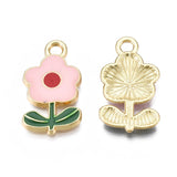 10pcs Enamel Pink Flower Plant Charms for DIY Jewelry