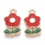 10pcs Enamel Pink Flower Plant Charms for DIY Jewelry