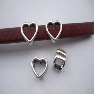 10pcs Heart Slider Spacer Beads for DIY Bracelet Findings