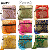 10pcs Silk Jewelry Organizer Pouches Embroidery Flower Bags Coin Purse