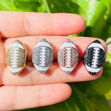 10pcs Zirconia Paved American Football Spacer Beads Bling Gold-Plated