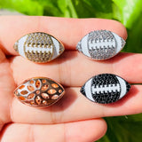 10pcs Zirconia Paved American Football Spacer Beads Bling Gold-Plated