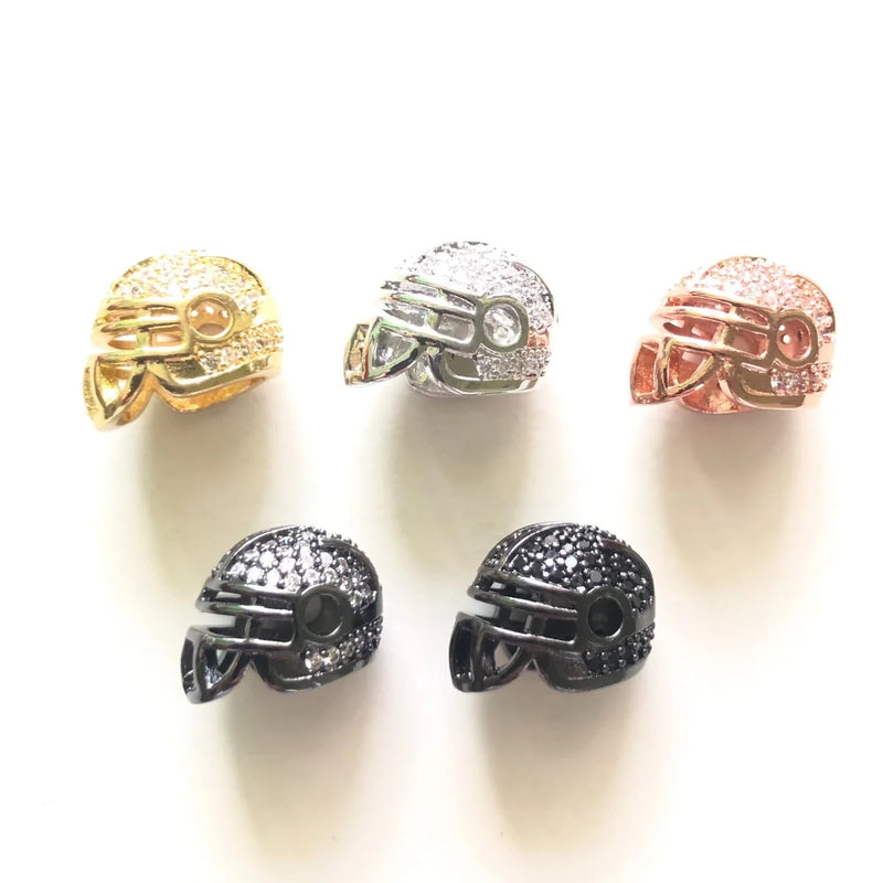 Zirconia Paved Football Helmet Spacer Beads Bling Gold-Plated Jewelry Finding
