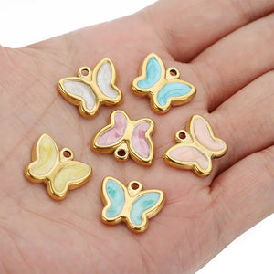 10pcs 18K Plated Stainless Steel Butterfly Enamel Pendant for Necklace DIY