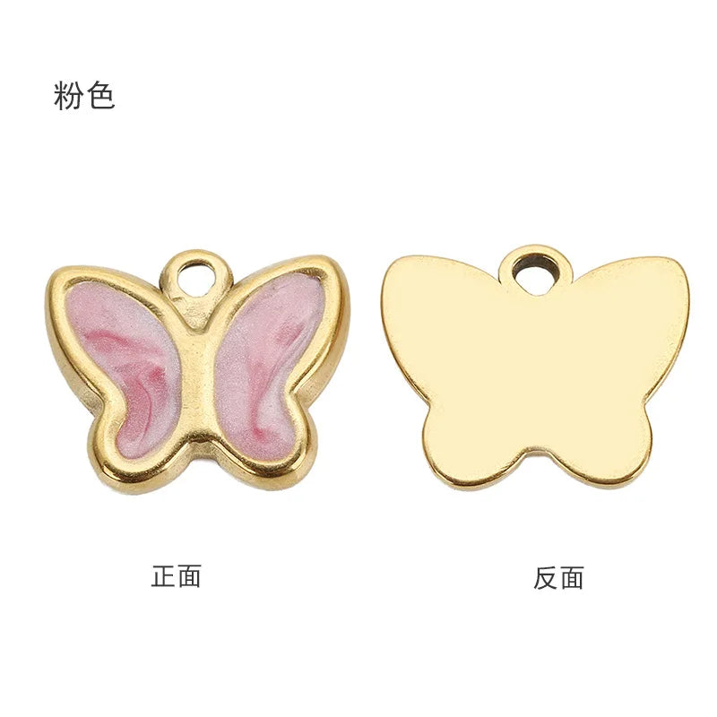 10pcs 18K Plated Stainless Steel Butterfly Enamel Pendant for Necklace DIY