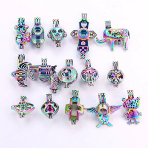 10pcs Pearl Cage Locket Pendant Rainbow Jewelry Making Essential Oil Diffuser