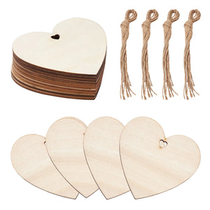 10pcs Heart Shape Wood Cutouts with Hemp Cord DIY Party Crafts Jewelry Box Tag