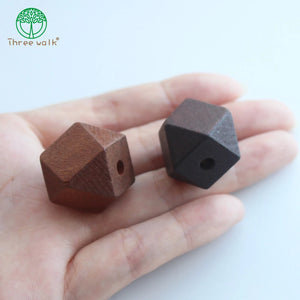 10pcs Coffee Faceted Geometric Wood Beads 20mm DIY Necklace Jewelry Supply