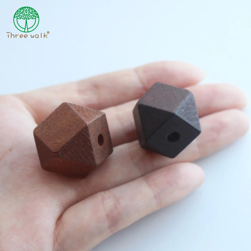10pcs Coffee Faceted Geometric Wood Beads 20mm DIY Necklace Jewelry Supply