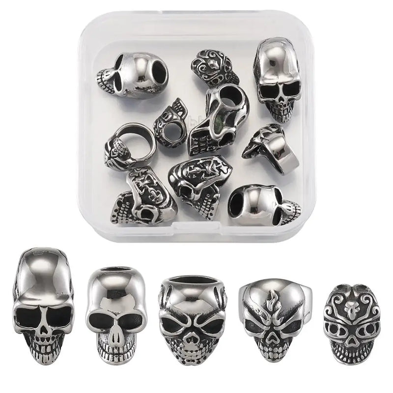 10pcs 304 SS Skull European Beads for Jewelry Making, 54x53x20mm