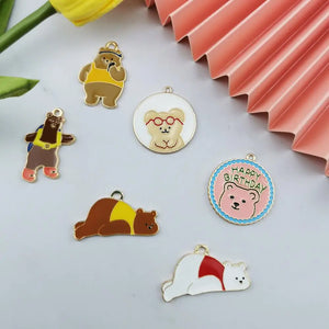 10pcs Cute Bear Enamel Charms for Jewelry Making Earring Pendant Bracelet