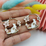 10pcs Enamel Flowers Cat Charm Jewelry Accessories DIY Finding 29*30mm