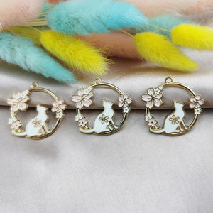 10pcs Enamel Flowers Cat Charm Jewelry Accessories DIY Finding 29*30mm