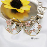 10pcs Enamel Flowers Rabbit Charm Jewelry Accessories DIY Finding 30*31mm