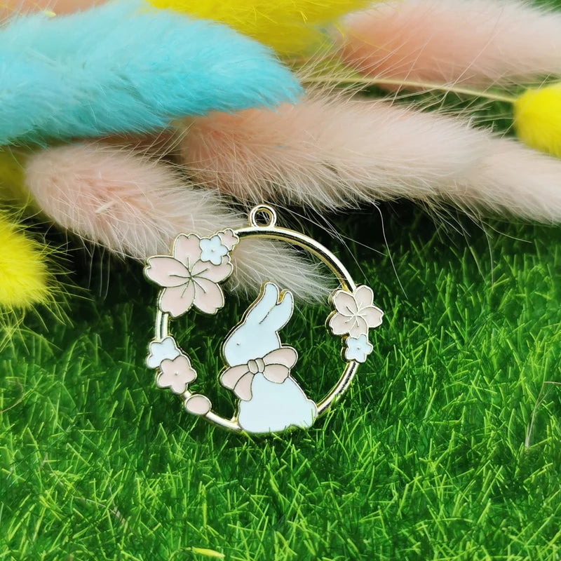 10pcs Enamel Flowers Rabbit Charm Jewelry Accessories DIY Finding 30*31mm