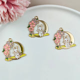 10pcs Enamel Flowers Rabbit Charm Jewelry DIY Finding 30*32mm