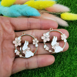 10pcs Enamel Flowers Rabbit Charm Jewelry Accessories DIY Finding 30*31mm