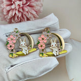 10pcs Enamel Flowers Rabbit Charm Jewelry DIY Finding 30*32mm