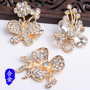 10pcs Alloy Rhinestone Leaf Charm Flower Pendant DIY Wedding Jewelry Making