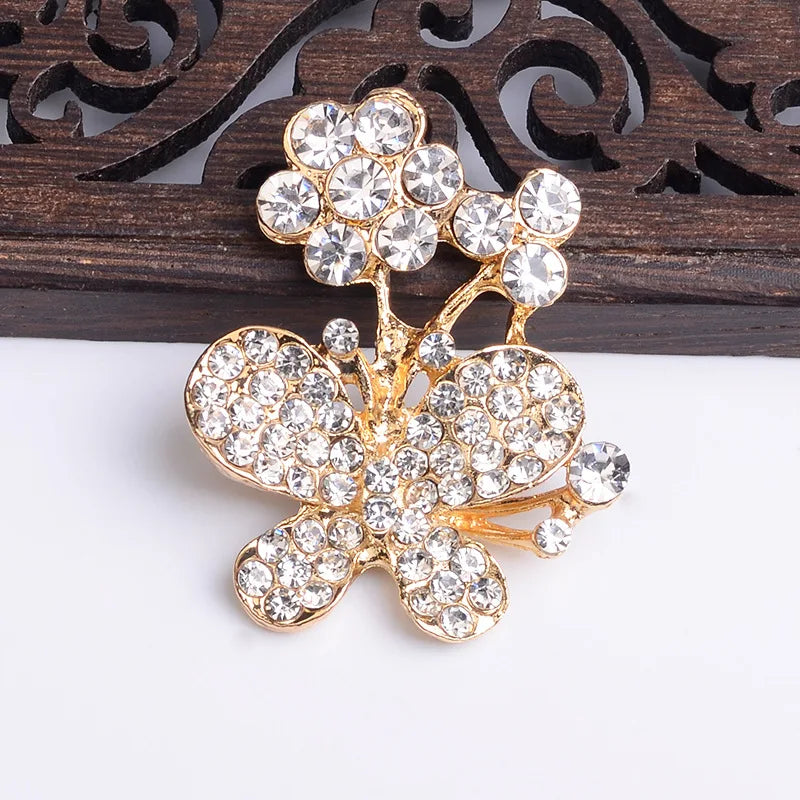 10pcs Alloy Rhinestone Leaf Charm Flower Pendant DIY Wedding Jewelry Making