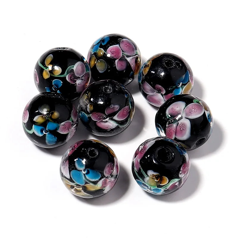 10pcs 12mm Luminous Flower Lampwork Beads for Necklace and Bracelet Making